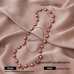 Rouge Colliers à maillons œil turc en acier inoxydable émaillé style vintage pour femmes, or, rouge, 304 pouce (17.72 cm)