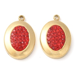Красный Полимерная глина стразами подвески, с 304 фурнитурой из нержавеющей стали, ручная полировка, овальный шарм, ионное покрытие (ip), красные, 17x11.5x3.5 мм, отверстие : 1.5 мм