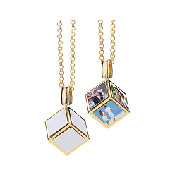 Золотой Сублимация пустой алюминиевый кулон ожерелье, Ожерелье с кулоном в виде куба из сплава для мужчин и женщин, золотые, 28.15 дюйм (71.5 см), лист: 15x15x0.5 мм