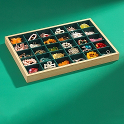 Зеленый Подносы для демонстрации ювелирных изделий из бархата и бамбука, органайзер для ювелирных изделий держатель для кольца, серьги, ожерелья, браслета, хранения, прямоугольные, зелёные, 33.5x24.5x3 см