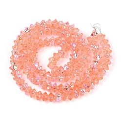 Легкий Лосось Стеклянные бусины с гальваническим покрытием , цветок, жемчужные, с половиным покрытием, светлый померанцевый, 6~6.5x8x8 мм, отверстие : 0.7~0.9 мм, около 121~123 шт / нитка, 25.98~26.57'' (66~67.5 см)