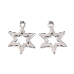 Stainless Steel Color Tarnish Resistant 201 Stainless Steel Charms, Hexagram, Stainless Steel Color, 14.5x11x0.9mm, Hole: 1.4mm