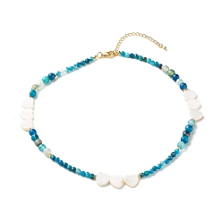 Cielo Azul Oscuro Collar de cuentas de concha natural de corazón, collar de cuentas de reiki de ágata natural a rayas para mujer, cielo azul profundo, 16 pulgada (40.5 cm)