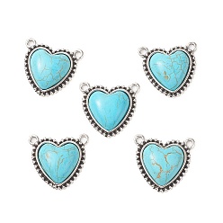 Antique Silver Synthetic Turquoise Pendants, with Alloy Findings, Heart Charms, Antique Silver, 22x23.5x6.5mm, Hole: 1.8mm