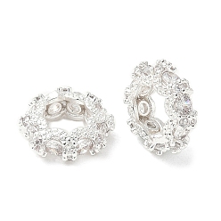 Серебро Латуни кубического циркония европейские шарики, долговечный, бусины с большим отверстием, серебряные, 12x4 мм, отверстие : 6.5x6 мм