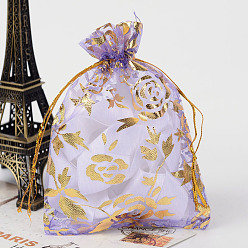 Лиловый Розы из органзы мешки печатается, подарочные пакеты, прямоугольные, сирень, 12x10 см