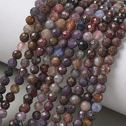 Смешанные камни Натуральный красный корунд / рубиновый и сапфировый бисер, граненые, круглые, 4~4.5 мм, отверстие : 0.7 мм, около 96 шт / нитка, 15.59'' (39.6 см)