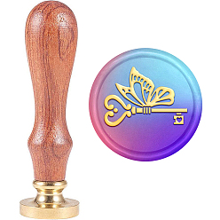 Бабочка Набор сургучной печати, печать сургучом твердой латунной головки, деревянная ручка ретро латунный штамп комплект съемный, для конвертов приглашений, подарочная карта, бабочки, 83x22 мм