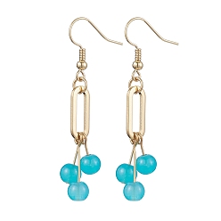 Light Sky Blue Imitation Jade Glass Dangle Earrings, with 304 Stainless Steel Earring Hooks, Round, Golden, Light Sky Blue, 53mm