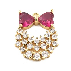 Настоящее золото 18K Латунные микро проложить кубического циркония подвески, бантом, без свинца и без кадмия, долговечный, реальный 18 k позолоченный, 23x19x4.5 мм, отверстие : 1.5 мм