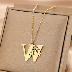 Letter W 304 ожерелья с подвесками в виде цветка из нержавеющей стали, золотые, Буква W, 16.54 дюйм (42 см)