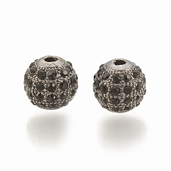 Черный Цвет Металла Шарик сплава, со стразами, круглые, струя, металлический черный , 8x8 мм, отверстие : 1.5 мм