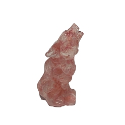 Розовый Кварц Украшение для дисплея волка из смолы, с натуральными окрашенными и нагретыми чипсами из розового кварца внутри для украшения рабочего стола домашнего офиса, 15x25x50 мм