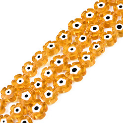 Sandy Brown Handmade Evil Eye Lampwork Beads Strands, Flower, Sandy Brown, 7~9.5x7~9x2.5~3mm, Hole: 1mm, about 54pcs/strand, 16.14 inch(41cm)