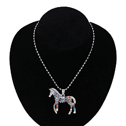 Платина Ожерелья с подвеской в виде лошади из сплава со стразами для детей, платина, 19.69 дюйм (50 см)
