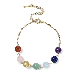 Золотой Круглые браслеты с бусинами для женщин с тематикой чакры из натурального кварца, розового кварца, сердолика, зеленого авантюрина, лазурита, аметиста и синтетического цитрина, золотые, 7-1/2 дюйм (19 см)