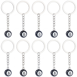 Black 10Pcs Platinum Alloy Resin Keychains, with Enamel, Billiards, Black, 76mm, pendant: 20.5x15.5mm