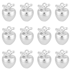 925 Sterling Silver Plated 12Pcs Brass Charms, 3D Apple Shape, 925 Sterling Silver Plated, 10.5x8mm, Hole: 1mm