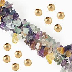 Fluorite 1 Strand Natural Fluorite Chip Beads Strands, with 50Pcs Golden Tone Brass Spacer Round Beads, 5~8x5~8mm, Hole: 1mm, about 31.5 inch