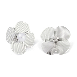 Нержавеющая Сталь Цвет Устойчивые к потускнению 304 серьги-гвоздики из нержавеющей стали, с абс бисера, для женщин, цветок, цвет нержавеющей стали, 32x32 мм