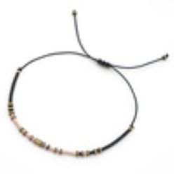 Розовый Браслеты из плетеного бисера, украшенные стеклянными и латунными бусинами., Регулируемые браслеты из волоконного шнура с бусинами для женщин, колонка, туманная роза, регулируемый