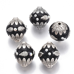 Black Handmade Indonesia Beads, with Metal Findings, Bicone, Antique Silver, Black, 21~23x18.5~20mm, Hole: 1.5mm