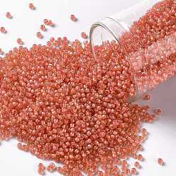 (956) Inside Color Jonquil/Coral Lined TOHO Round Seed Beads, Japanese Seed Beads, (956) Inside Color Jonquil/Coral Lined, 15/0, 1.5mm, Hole: 0.7mm, about 15000pcs/50g