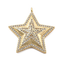Прозрачный Настоящие 18 k позолоченные латунные подвески с микропаве и кубическим цирконием, без кадмия, без никеля и без свинца, звезды прелести, прозрачные, 26.5x26x4.5 мм, отверстие : 1.4 мм
