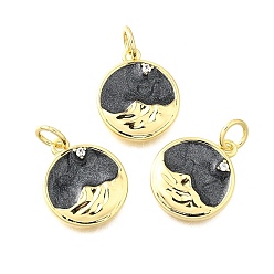 Настоящее золото 18K Латунные микро проложить кубического циркония подвески, с эмалью, плоские круглые прелести, без свинца и без кадмия, стойки покрытие, долговечный, с целью перехода в кольце, реальный 18 k позолоченный, 17.5x12x2 мм, отверстие : 3 мм