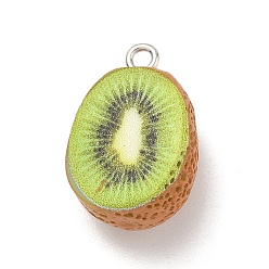 Kiwi Fruit Подвески из непрозрачной смолы с имитацией фруктов, с платиновыми тоновыми железными петлями, желто-зеленые, очарование киви, 21.5x14.5x10.5 мм, отверстие : 2 мм
