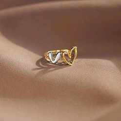 Платиновый & Золотой 2шт. кольца из сплава в форме сердца для женщин, штабелируемые кольца, платиной и золотом, размер США 9 (18.9 мм)