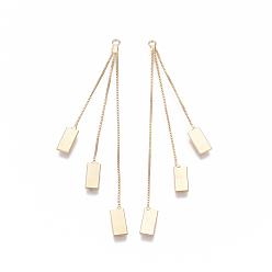 Настоящее золото 18K Латунные цепочки с кисточками большие подвески, без никеля , прямоугольные, реальный 18 k позолоченный, 60~62 мм, отверстие : 1.4 мм