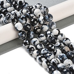 Черный Природные пожары треск агат бисер нитей, окрашенная и подогревом, граненые, круглые, чёрные, 10 мм, отверстие : 0.8 мм, около 37 шт / нитка, 14'' (35.5 см)