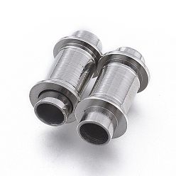 Stainless Steel Color Tarnish Resistant 304 Stainless Steel Magnetic Clasps with Glue-in Ends, Column, Stainless Steel Color, 15.5x8x8mm, Hole: 4mm