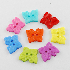 Mixed Color Acrylic Buttons, 2-Hole, Dyed, Butterfly, Mixed Color, 15x18x2.5mm, Hole: 2mm