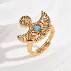 Синий Регулируемые кольца для женщин с микропаве из латуни и кубическими цирконами, луна, золотые, синие