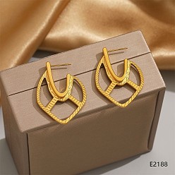 Leaf 304 Stainless Steel Stud Earrings, Half Hoop Earrings, Golden, Leaf, 40x28mm