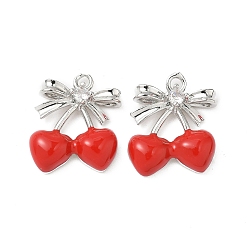 Платина Латунные микро проложить кубического циркония подвески, без кадмия, без никеля и без свинца, с эмалью, вишня, платина, 18x15.5x4 мм, отверстие : 1.6 мм