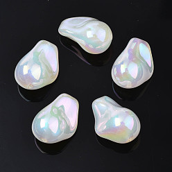 White Rainbow Iridescent Plating Acrylic Beads, Glitter Beads, Teardrop, White, 21.5x20x11.5mm, Hole: 1.2~1.5mm