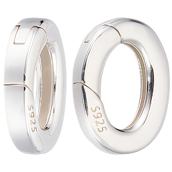 Platinum 2Pcs 925 Sterling Silver Spring Gate Rings, Oval, with 2Sheets Polishing Cloth, Platinum, 10x7mm