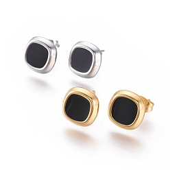 Mixed Color 304 Stainless Steel Stud Earrings, with Enamel and Ear Nuts, Rhombus, Black, Mixed Color, 10.5x10.5x2.5mm, Pin: 0.6mm, 6pairs/card