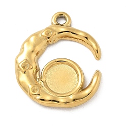 Настоящее золото 18K Ионное покрытие (ip) 304 подвеска из нержавеющей стали с кабошоном, луна, реальный 18 k позолоченный, 19x16x2 мм, отверстие : 1.4 мм, лоток: 6 mm
