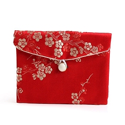 Красный Мешочки для хранения ювелирных изделий с тканевой вышивкой и цветами, сумки-конверты, для браслетов, , прямоугольные, красные, 8x10 см