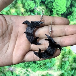 Черный Акриловые серьги-подвески в виде луны и летучей мыши, платина, чёрные, 35x30 мм