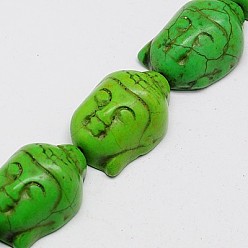 Зеленый лайм Синтетических нитей бирюзовые бусы, окрашенные, Будда, зеленый лайм, 29x20x13 мм, Отверстие : 1 мм , около 90 шт / 1000 г