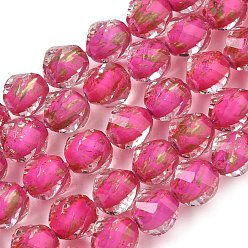 Hot pink Stränge aus Harz und Glasperlen, Perle in Perlen, Twist, mit Glitzerpulver, facettiert, hot pink, 10x8~9.5 mm, Bohrung: 0.6 mm, ca. 48~50 Stk. / Strang, 19.88'' (50.5 cm) ~ 19.96'' (50.7 cm)