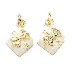 Белый Латунь эмаль подвески, коробка подарка прелести, долговечный, стойки покрытие, без свинца и без кадмия, реальный 18 k позолоченный, белые, 11.5x8.5x7 мм, Перейти кольцо: 5x0.8 мм, внутренний диаметр: 3.5 мм