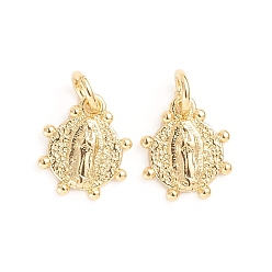 Золотой Латунные подвески, с прыжковых колец, плоские круглые с Девой Марией, золотые, 11x9.5x2 мм, отверстие : 3 мм