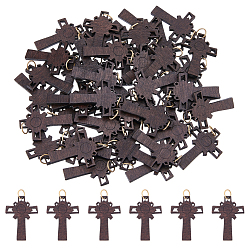 Коричневый 50 Подвески из креста из дерева, с открытыми пружинными кольцами из нержавеющей стали 304, кофе, 43.9 мм