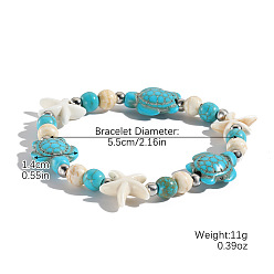 Бирюза Браслеты из окрашенных синтетических бирюзовых бусин для женщин, черепаха и морская звезда, бирюзовые, внутренний диаметр: 2-1/8 дюйм (5.5 см)